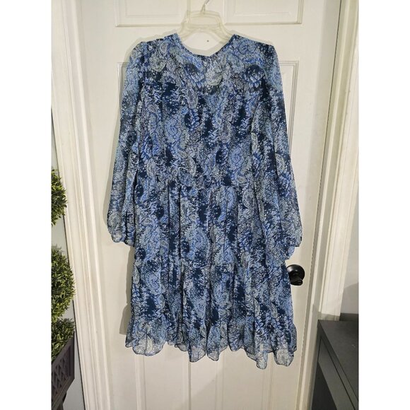 Joie Womens Blue Paisley Long Sleeve Ruffle‎ Hem Dress XXL 100% Polyester - Picture 4 of 10